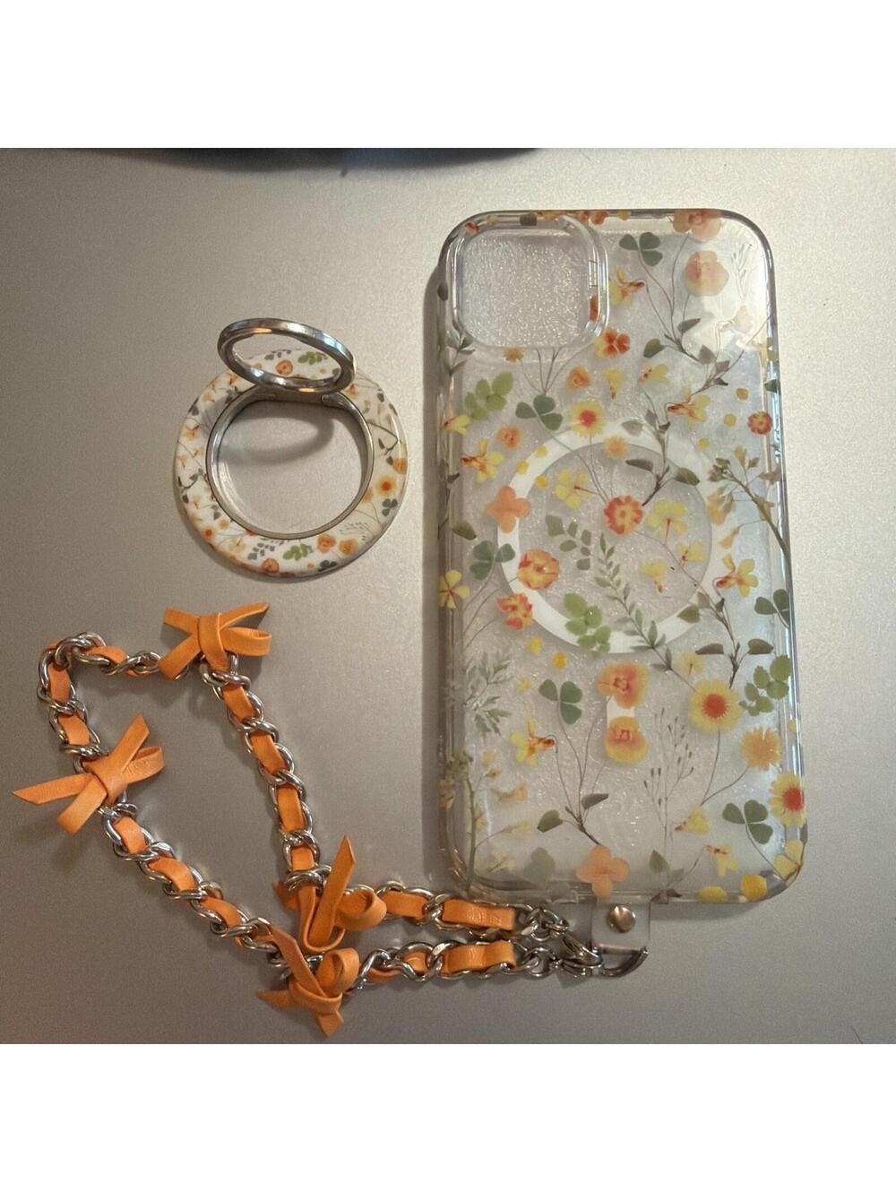 VELVET CAVIAR Magsafe Case for iPhone 14 Plus Whimsical Floral Set Grip & Chain